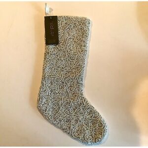 Rache Zoe Silver Champagne Beaded Ornate Lined Christmas Stocking New